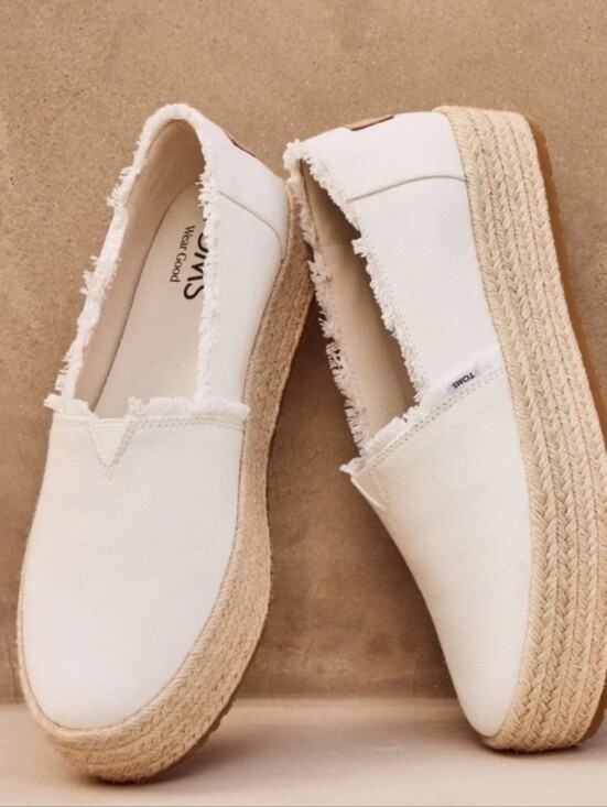 Toms Shoes - TOMS Women Valencia Platform Espadrille White Canvas Flats Slip On size 8